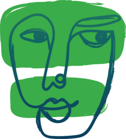 Illustration of an abstract face with a slight smile