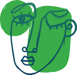 Illustration of an abstract face winking